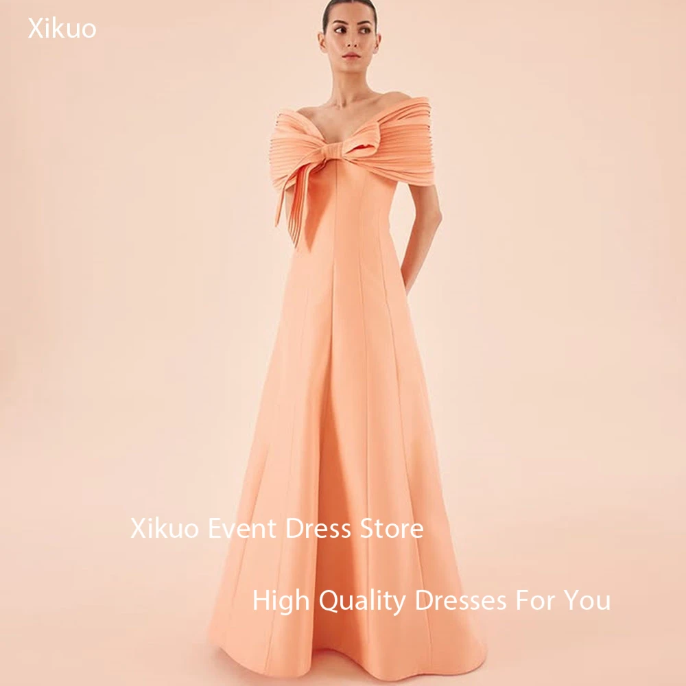Xikuo Anmutige Satin-Abschlussballkleider für Damen, A-Linie, schulterfrei, Abendparty-Kleider, lang, plissiert, Sukienka Wieczorowa, individuell gestaltet