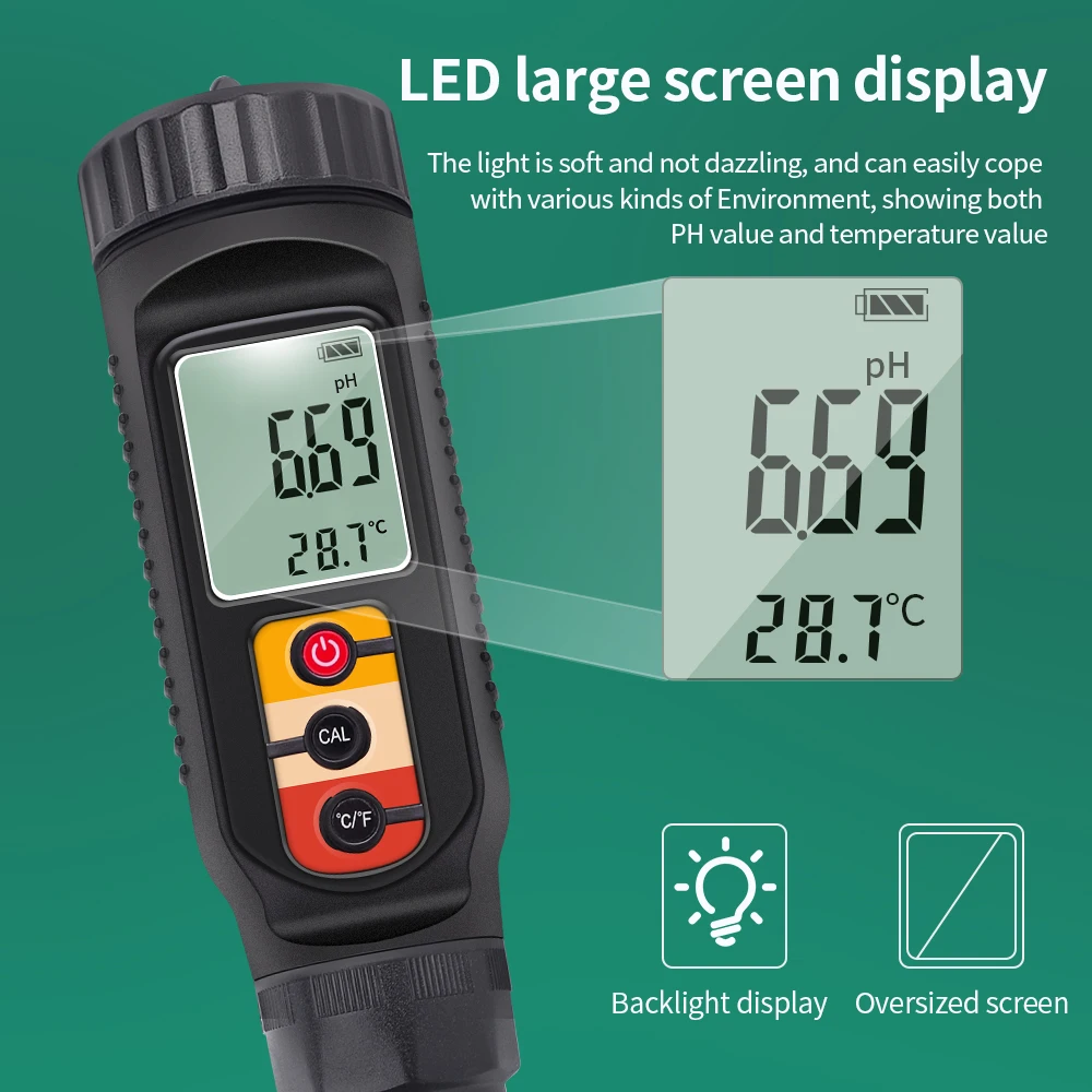 Miernik PH podświetlenie LCD cyfrowy czujnik o wysokiej precyzji 2 w 1 urządzenie do pomiaru temperatury do mięsa owocowego 0.00 ~ 14.00 PH sonda