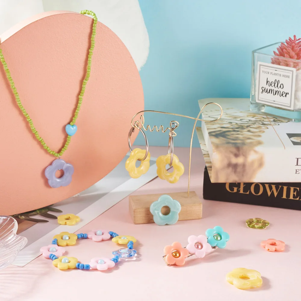 120Pcs Transparent Opaque Acrylic Flower Bead Frames For DIY Earring Necklace Hairclips Jewelry Making Accessories Mixed Color