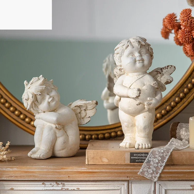 American retro porch angel ornament European sculpture ornament desktop old angel resin handicraft