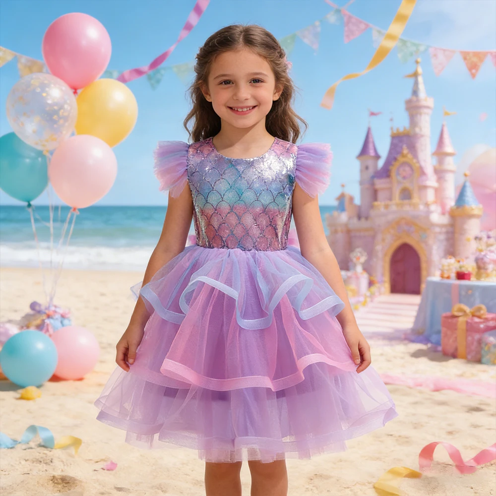 Schönheit Meerjungfrau Prinzessin Mädchen Prinzessin Kleid Kinder Karneval Durchführen Cosplay Kostüme Geburtstag Kleid Kleid Mädchen Abendkleid