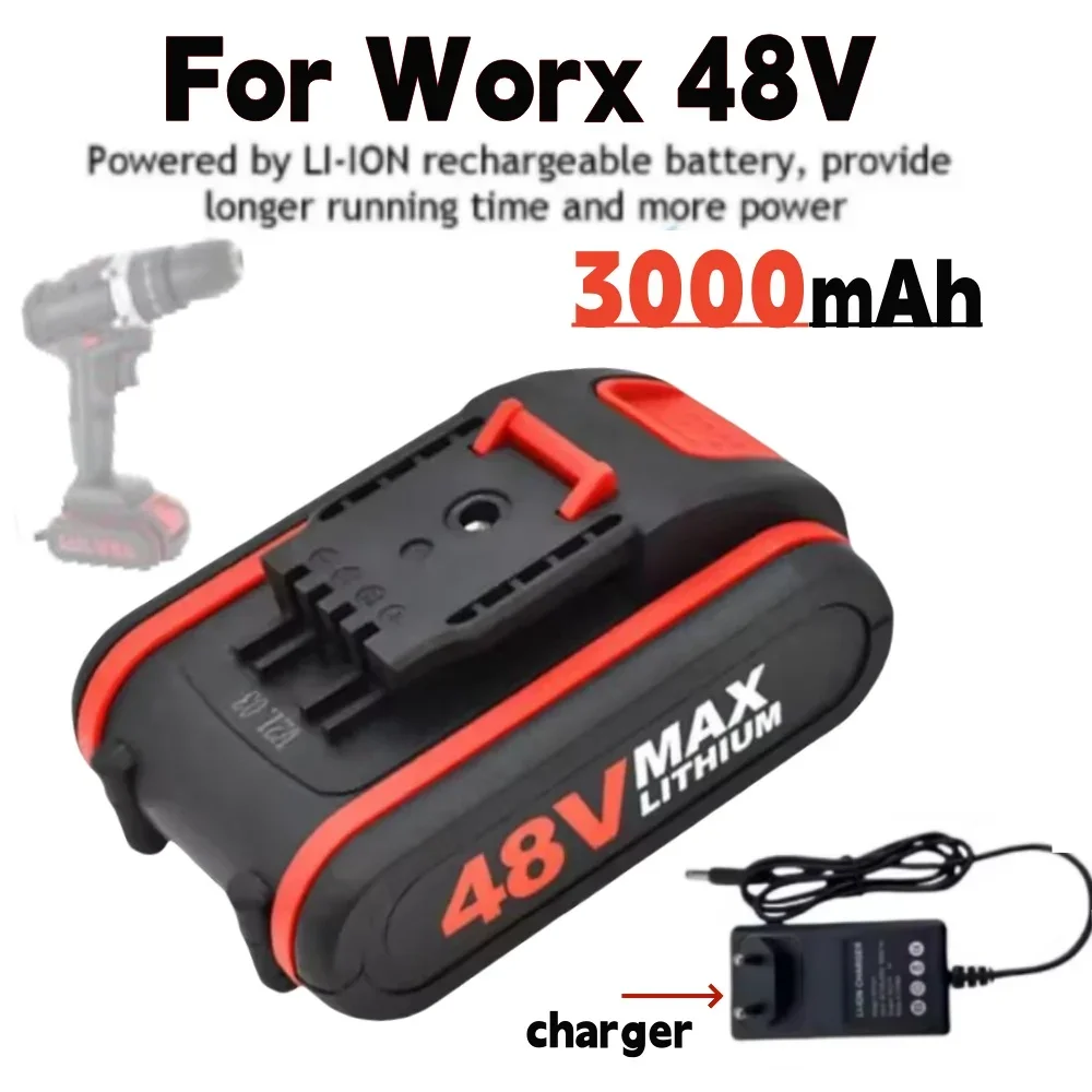 

48V 3000mAh Cordless Rechargeable Worx Battery Power Battery Spare Battery,Replace 48V Impact Drill Electric Scissor Chainsaw