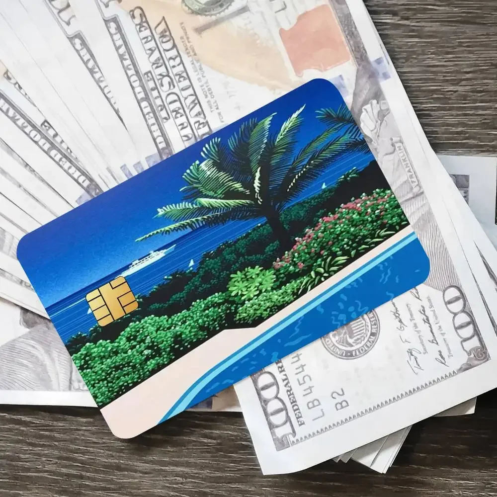 Hiroshi Nagai Waporwave اليابان شاطئ مدينة الصيف المشارك الائتمان الجلد غطاء بطاقة ملصقات 4 قطعة فيلم حافلة تمرير الجبهة الديكور البنك