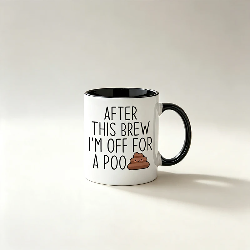 A ceramic coffee mug printed with a 