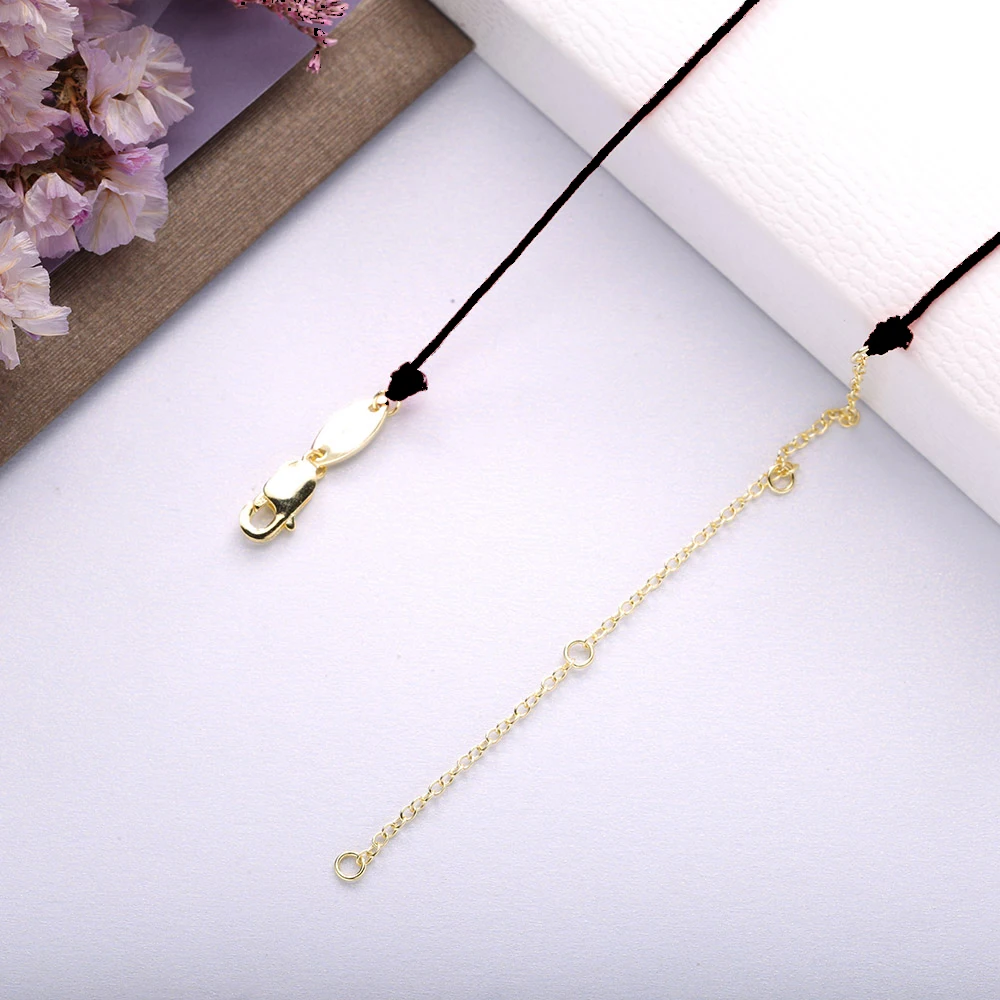 Moonmory France Beliebte Halskette aus 925er-Sterlingsilber mit schwarzem Seil-Anhänger für Damen, verstellbare Halskette mit drei kleinen runden Anhängern – Detail 3