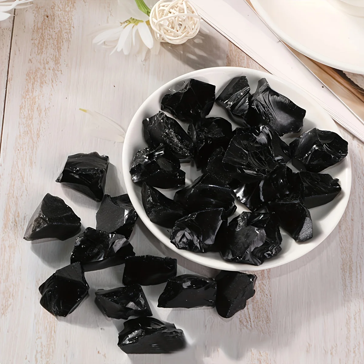 Obsidian rough, black stone, quartz decoration for home decoration, natural healing aura decoration