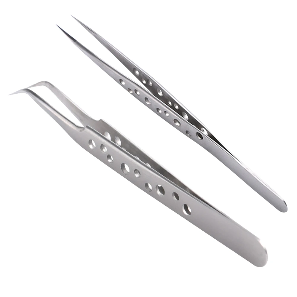 

2pcs Curved Straight Tip Tweezers Ergonomic Lightweight Anti-static Manicure Tools Nail Eyebrow Precision Steel eyelash