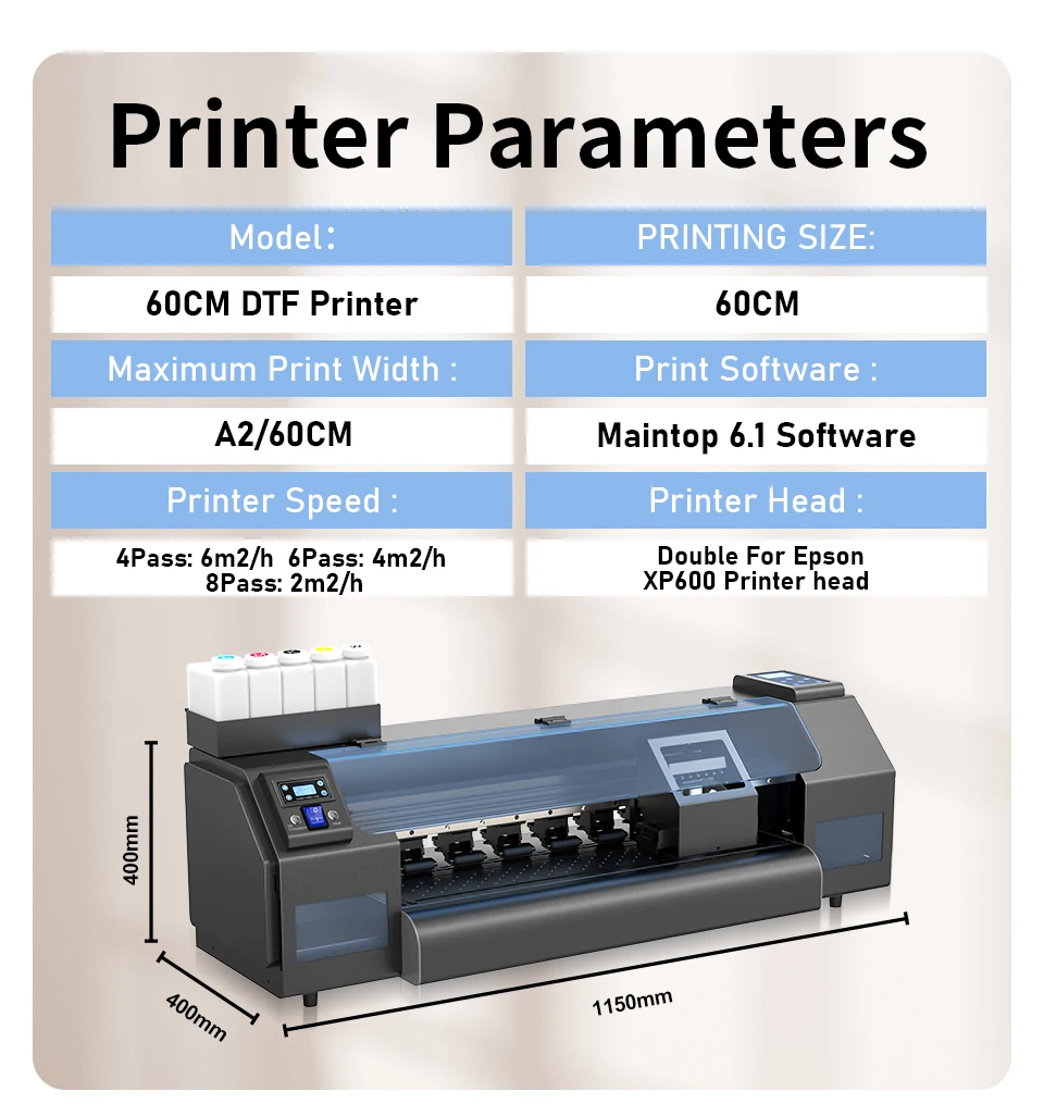 60CM DTF Printer i3200 i1600 XP600 dtf a1 t shirt Printing Machine Directly To Film Heat Transfer dtf Ready to Press machine A1