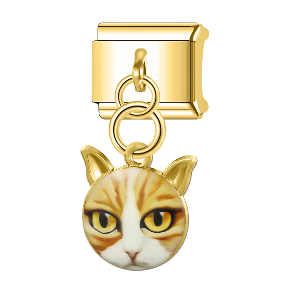 Trusta 2024 Fashion Cute Cat Flower Charm Italian Links 9mm Stainless Steel Bracelet for Women DIY Jewelry Wholesale N140