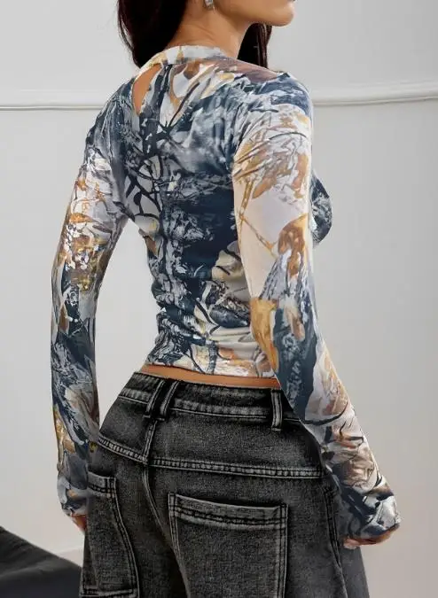 Y2K Kaus Dasar Wanita Lengan Panjang Print Gaya Anak Perempuan Populer Pakaian Wanita 2025 Musim Gugur dan Musim Dingin