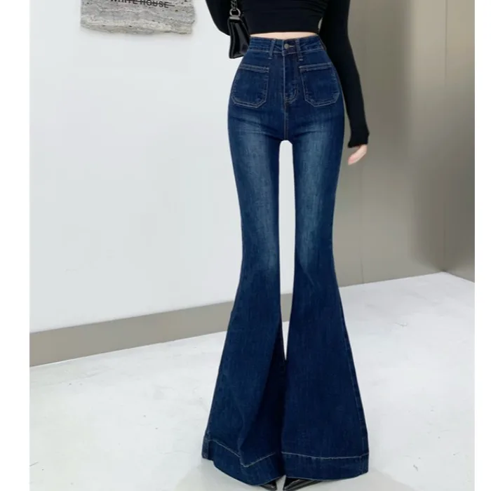 ارتفاع الخصر جرس بوت الجينز المرأة التخسيس تأثير الساق الطويلة مطاطا الدنيم السراويل الخريف الشتاء جديد Sle الأزرق القطن تمتد