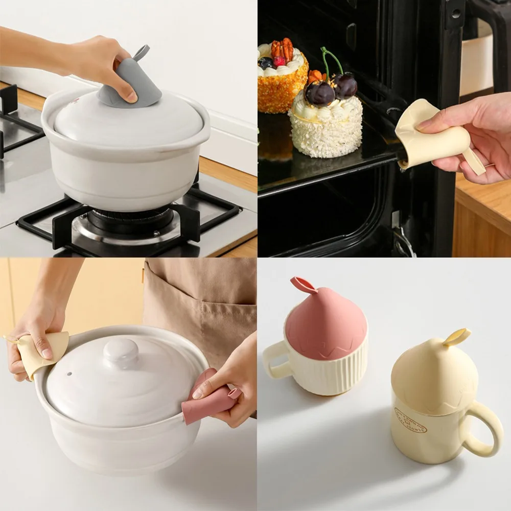 2pcs Universal Heat Resistant Silicone Pot Lid Grip Scald Proof Triangle Pot Handle Cover Hot Pan Handle Sleeve Frying Pan