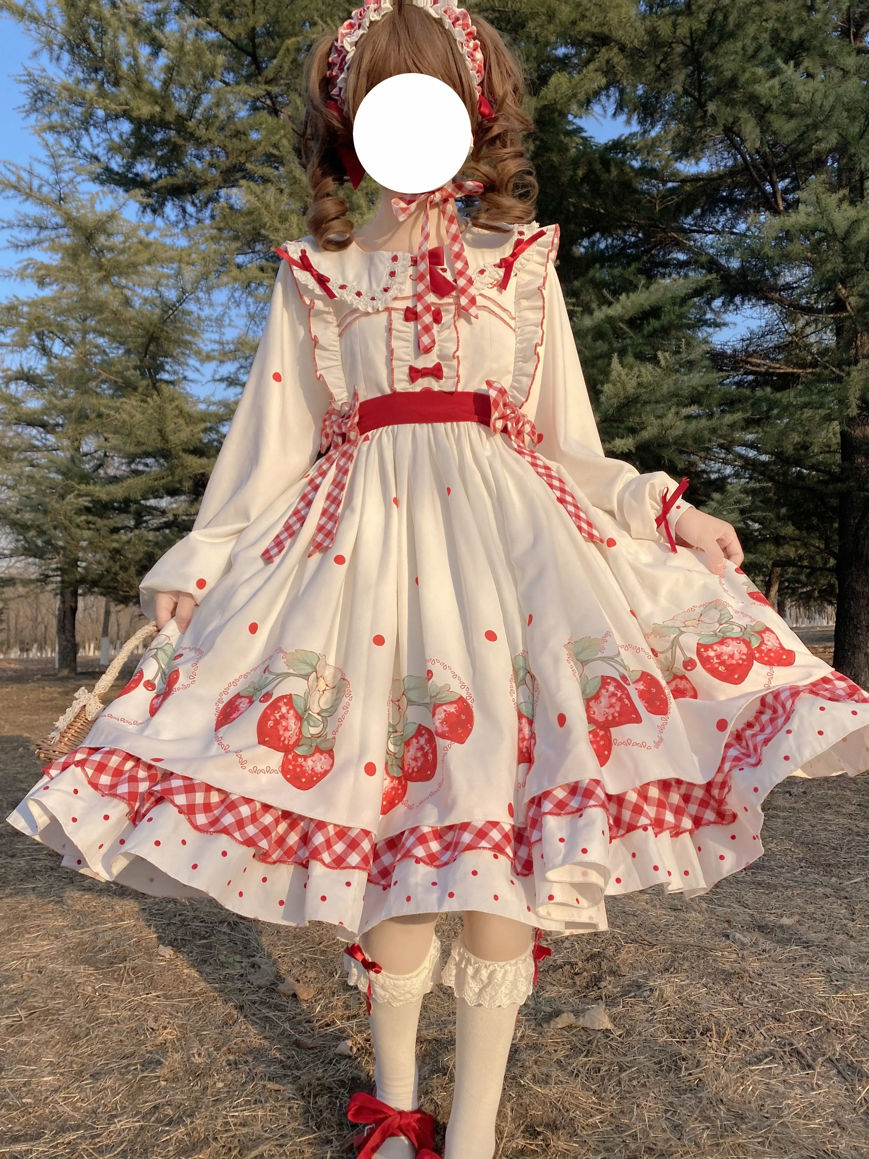 Japanese Sweet Lolita Strawberry Print Princess Dress Cos Lolita Tea Party Original Genuine Factory Direct Sales