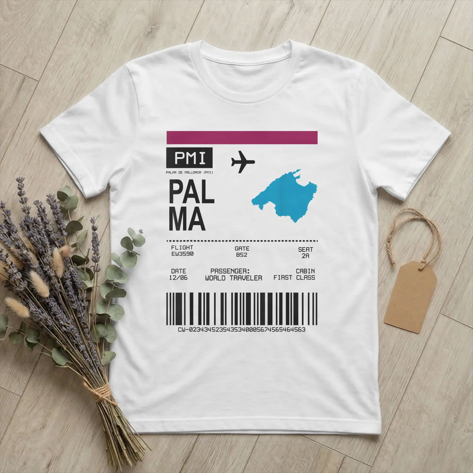Fashion Bordticket Boarding Pass Palma Mallorca T-Shirt Men Crewneck 100% Cotton T Shirts Travel Tour Short Sleeve Tees merch