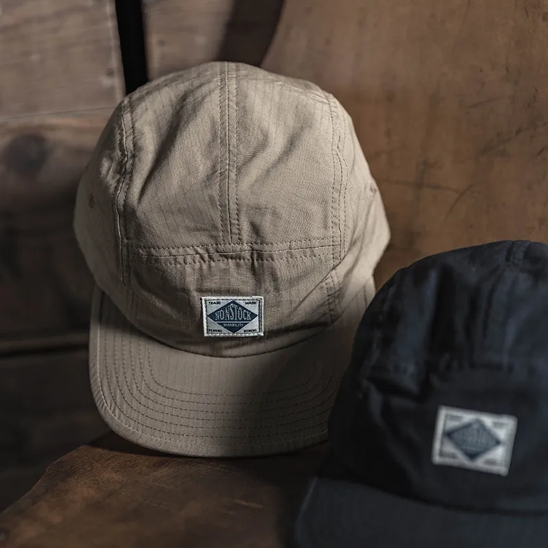 Vintage Men's 7.5oz Cotton Ripstop Panel Baseball Cap Streetwear Hip Hop Adjustable Curved Brim Dad Hat Retro Casual Sun Cap