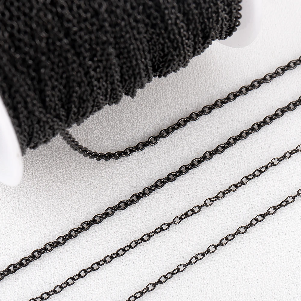 10Meters 2Meters Black Color Stainless Steel O Shape Link Chain Round Cross Basic Chain Bracelet Necklace for DIY Jewelry Making