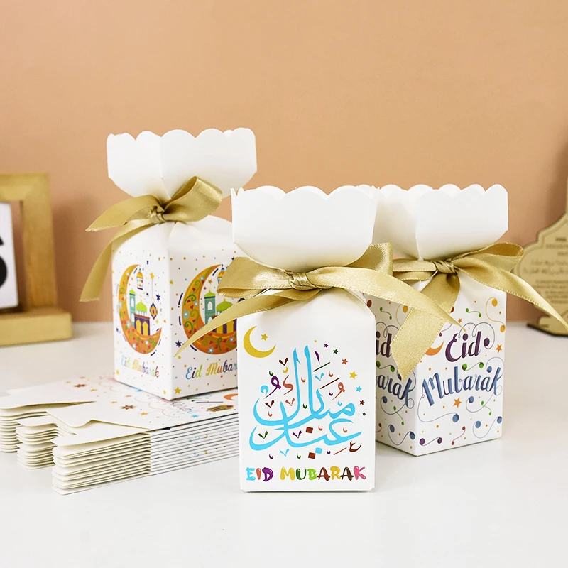 8pcs Eid Mubarak Gift Box Kareem Ramadan Decoration Candy Cookie Packaging Boxes Islamic Muslim Home Festival Party Gifts Supply