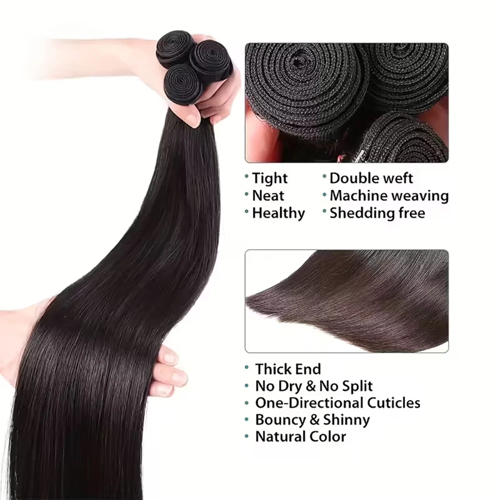 15A Glatte Echthaar-Bündel mit Verschluss 2x6/5x5/13x4 Brasilianische Jungfrau-Rohhaar-Extensions 100% Echthaar für Frauen – Detail 3