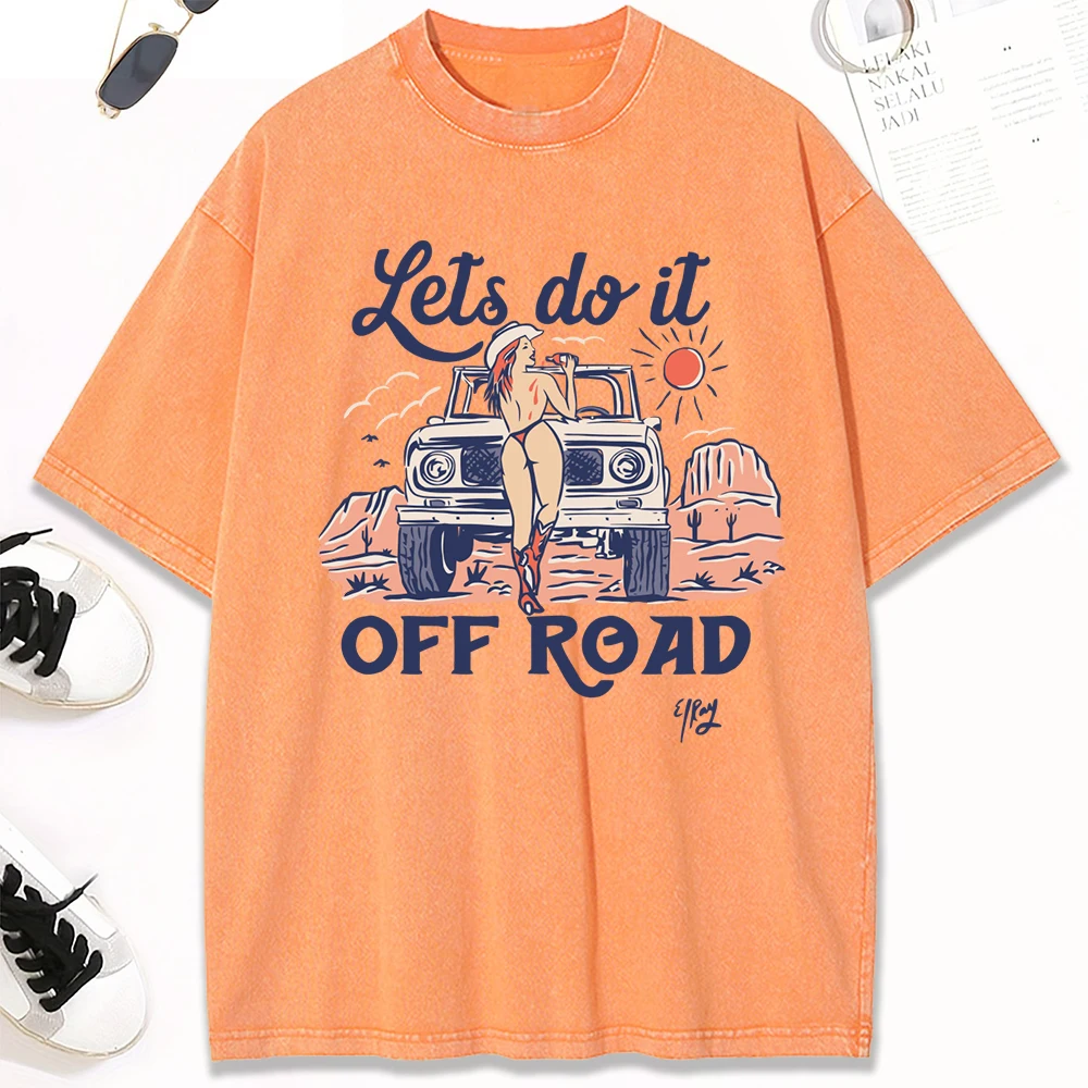 

Lets Do It Off Road Fashion Girl Print Women Washed T-Shirt Hip Hop Cotton Short Sleeve All-Match Summer T Shirt Loose Soft Top