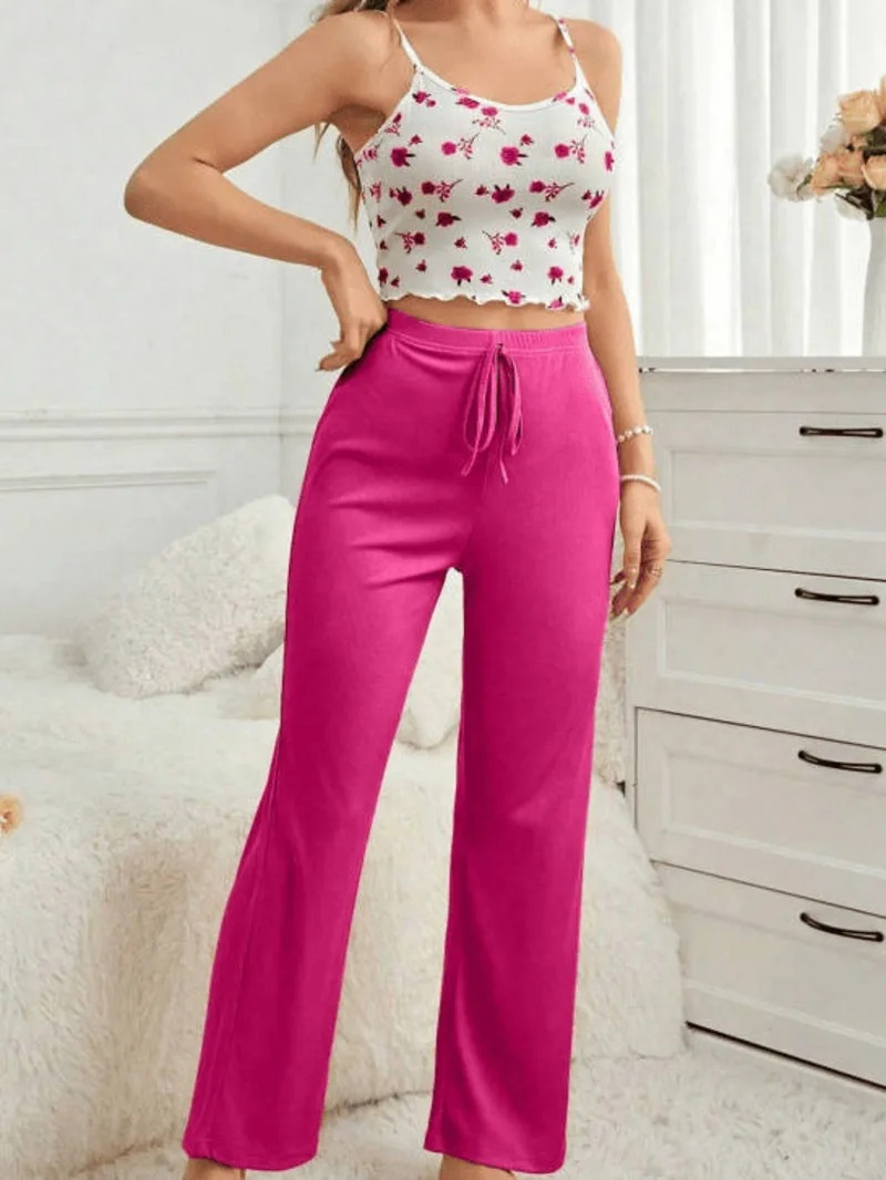 

Женская домашняя одежда, комплект длинных брюк с цветочным принтом на бретельках, повседневный сексуальный носимый комплект брюк без рукавов с открытой спиной и глубоким V-образным вырезом, подтяжки, элегантные комплекты LFZ1