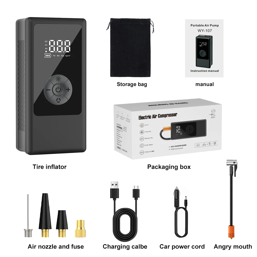 

Wireless Air Pump Portable Air Compressor Smart Digital Electric Car Air Pump for Car Motorcycle Bicycle Inflator Pump 에어펌프