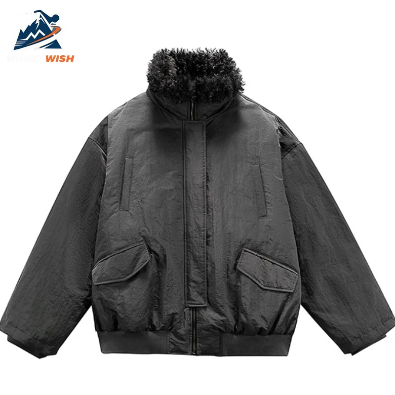 MONEYWISH أسفل سترة 2025 جديد ريترو متعدد الاستخدامات سميكة مكافحة الباردة الدافئة الصوف طوق معطف في الهواء الطلق الشتاء الرجال سستة أسفل معطف #1