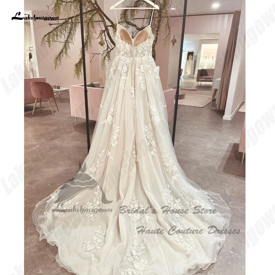 Lakshmigown Vintage A Line Beach abito da sposa in pizzo Applique Robe Mariage Femme 2023 Champagne Boho abiti da sposa Spaghetti Strap