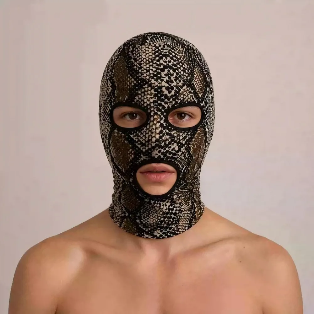 Snake Skin Full Wrap Head Mask Elastic Open Mouth Hood Women Men Cosplay Mask for Stage Show Role Play Party Costume Props