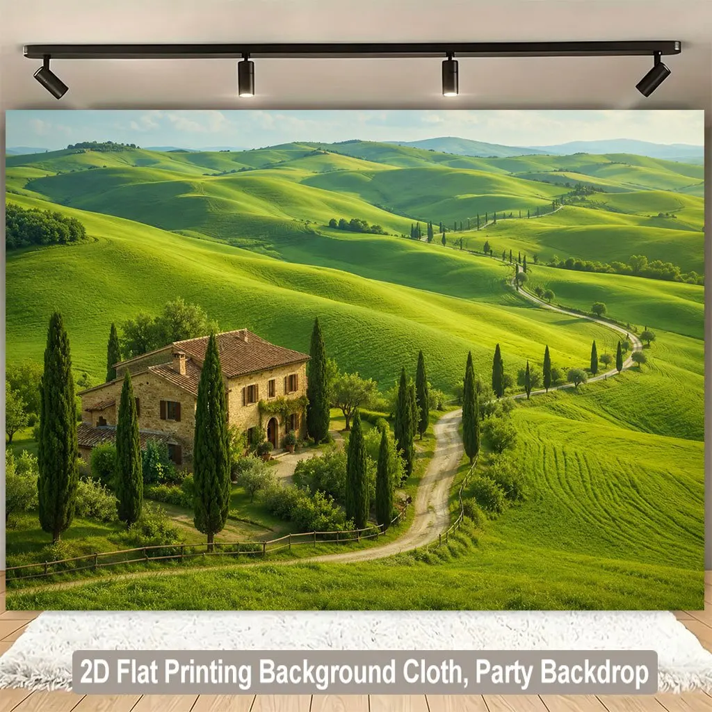 Stunning Tuscan Landscape Tapestry Wall Hanging Italian Countryside Green Rolling Hills Backdrop Art Home Decor Villa Print