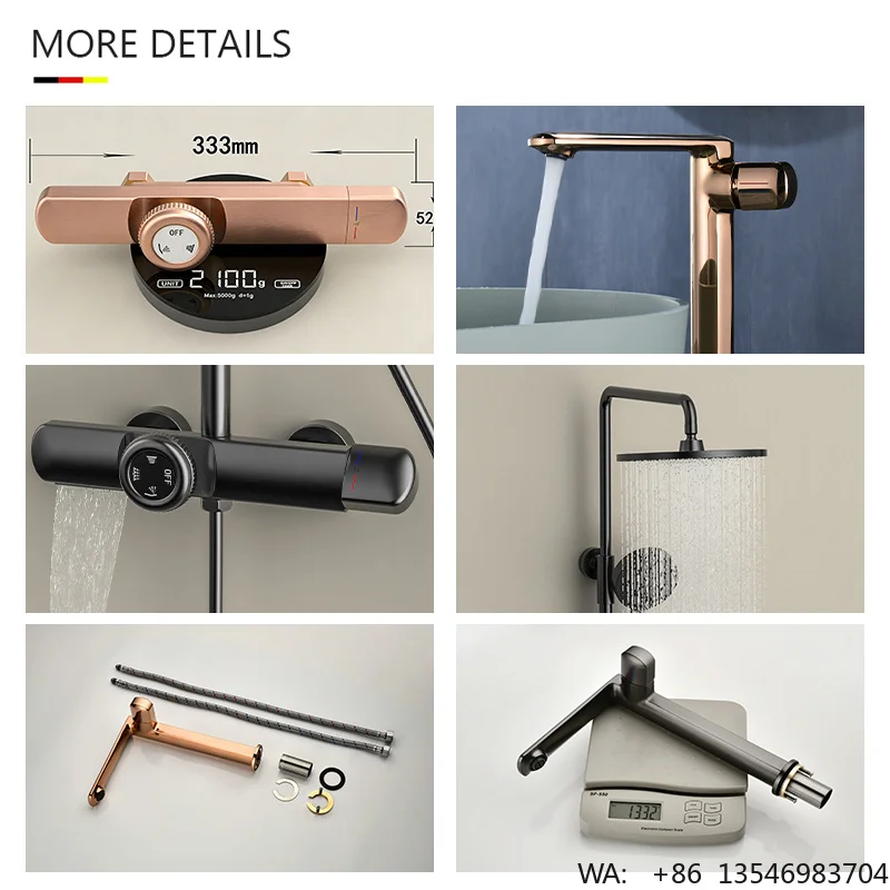 Shower Set Luxury Rose Gold Brass Wall Mounted Bathroom Taps and Shower and Bathroom Set for Hotel Complete