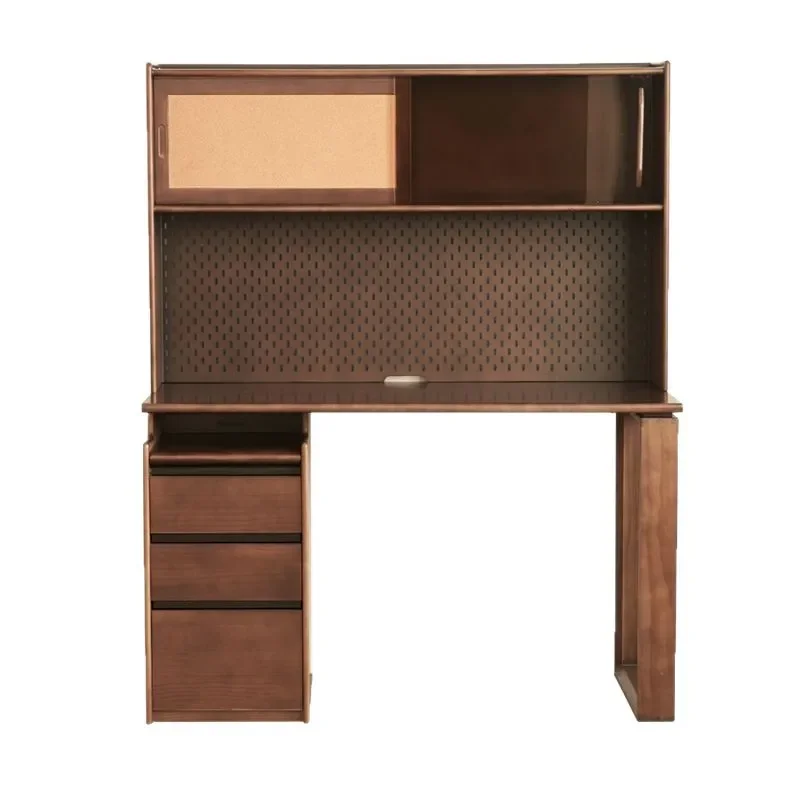 Nordic Solid Wood Desk with Bookshelf Integrated Pegboard Study Table for Students Home Office Computer Workstation