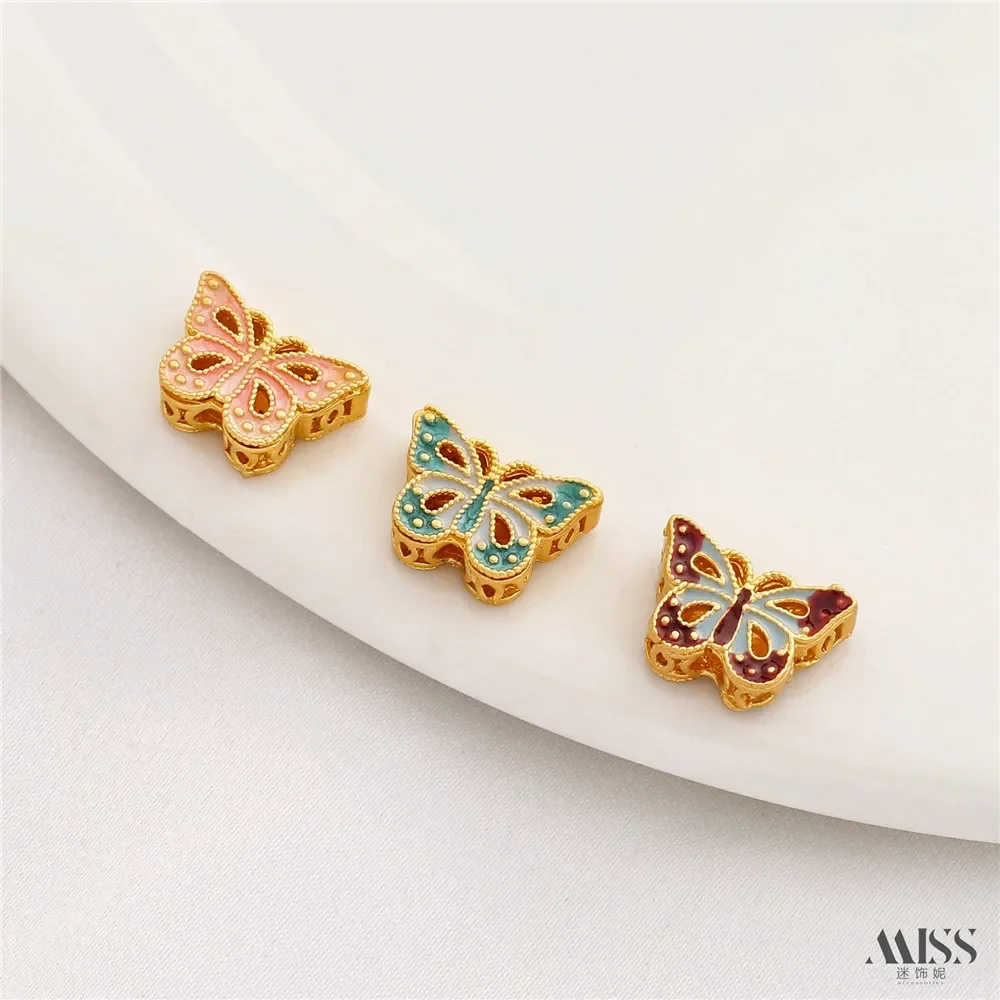 Matte Gold 18K Gold Color Burnt Blue Hollow Medium Hole Water Ice Moon Butterfly Bead Diy Bracelet Necklace String Accessories