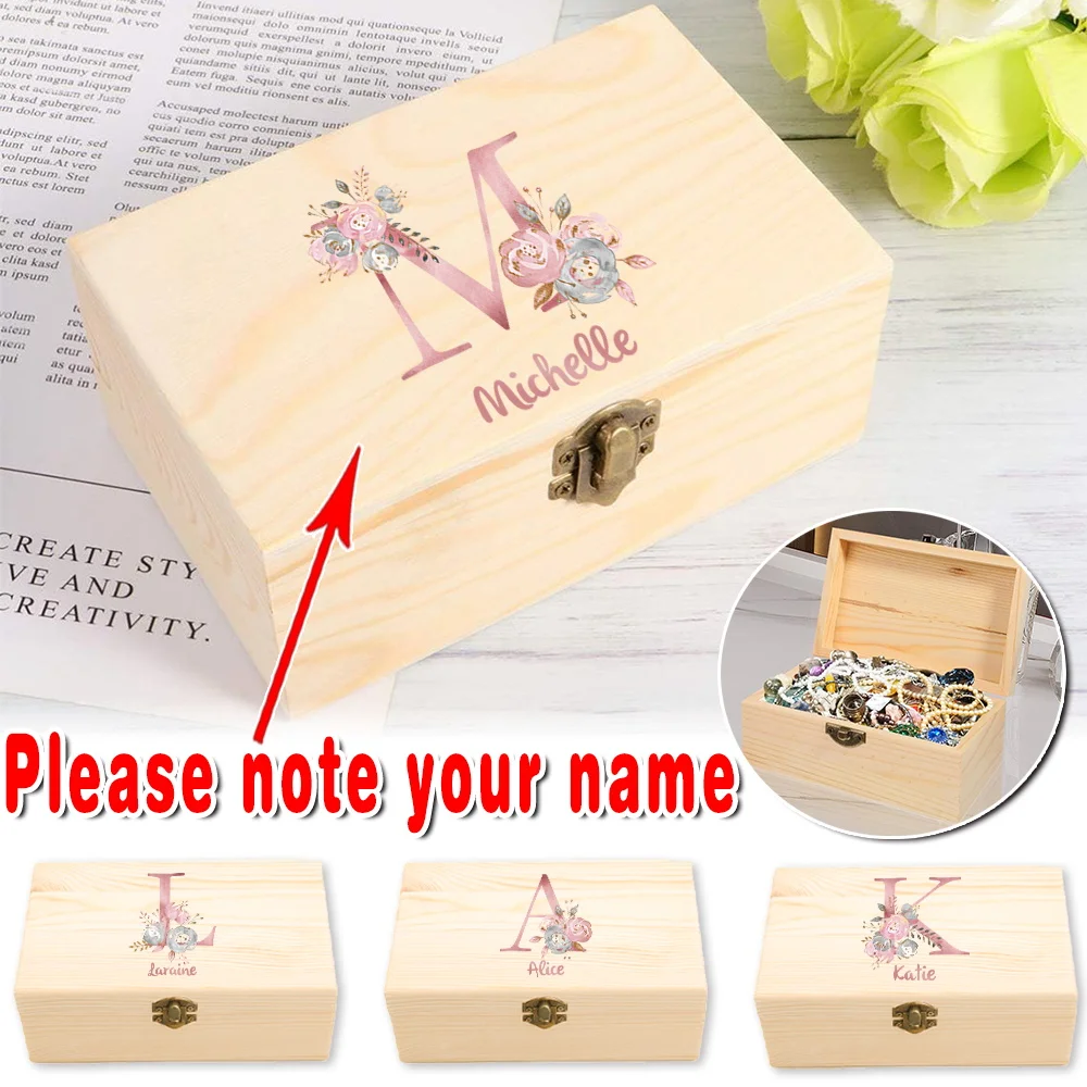 

Customized Name Vintage Wooden Treasure Chest Durable Jewelry Storage Box Craft Keepsake Organizer Home Display Case Decoration