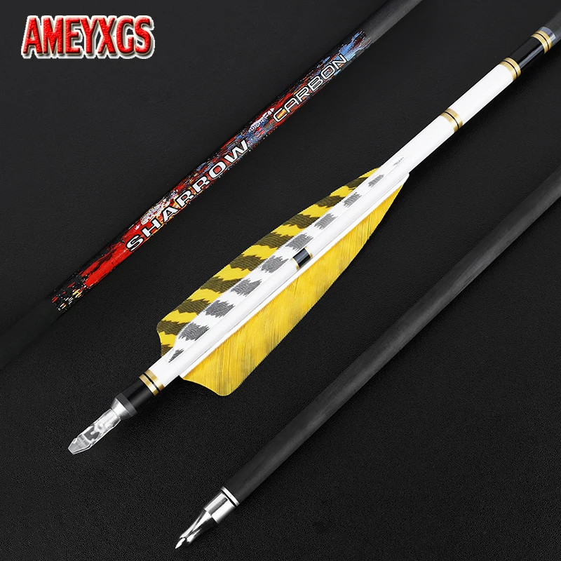 

6/12pcs Pure Carbon Arrow ID6.2mm Spine 250 300 350 400 500 600 Arrowhead 100 Grain for Bow Archery Arrow Shooting Hunting