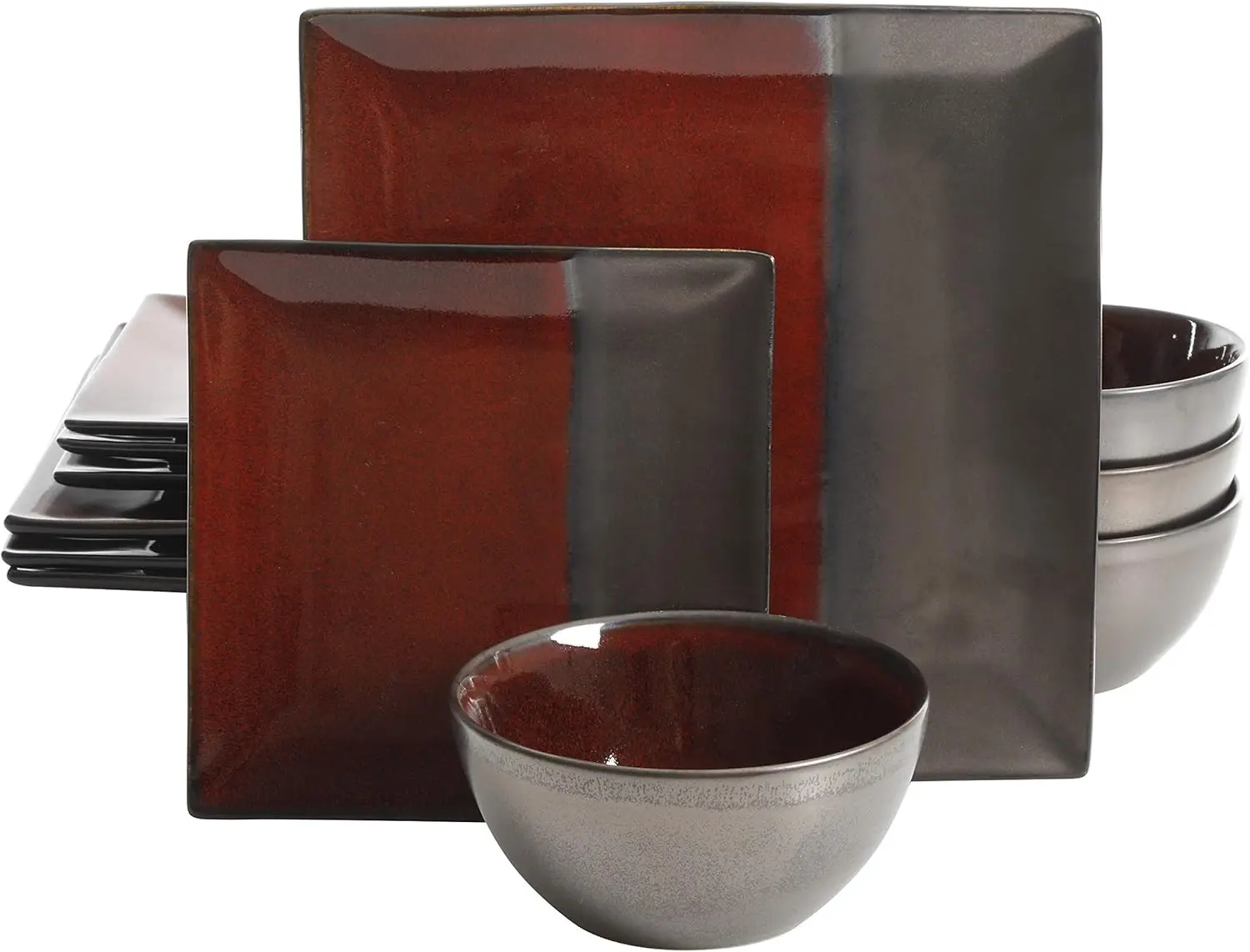 

Decadence 12 Piece Reactive Glaze Dinnerware Set Service for 4, Red with Reactive Metallic Color -
