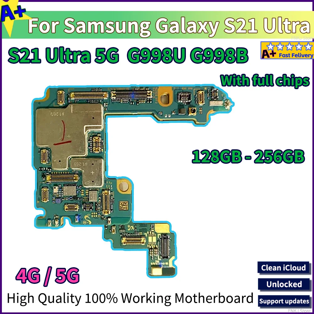 128GB 256GB Logic Board For Samsung Galaxy S21 Ultra G998B G998U With Full Chips Motherboard 100% Working Unlocked Mainbaord  A+