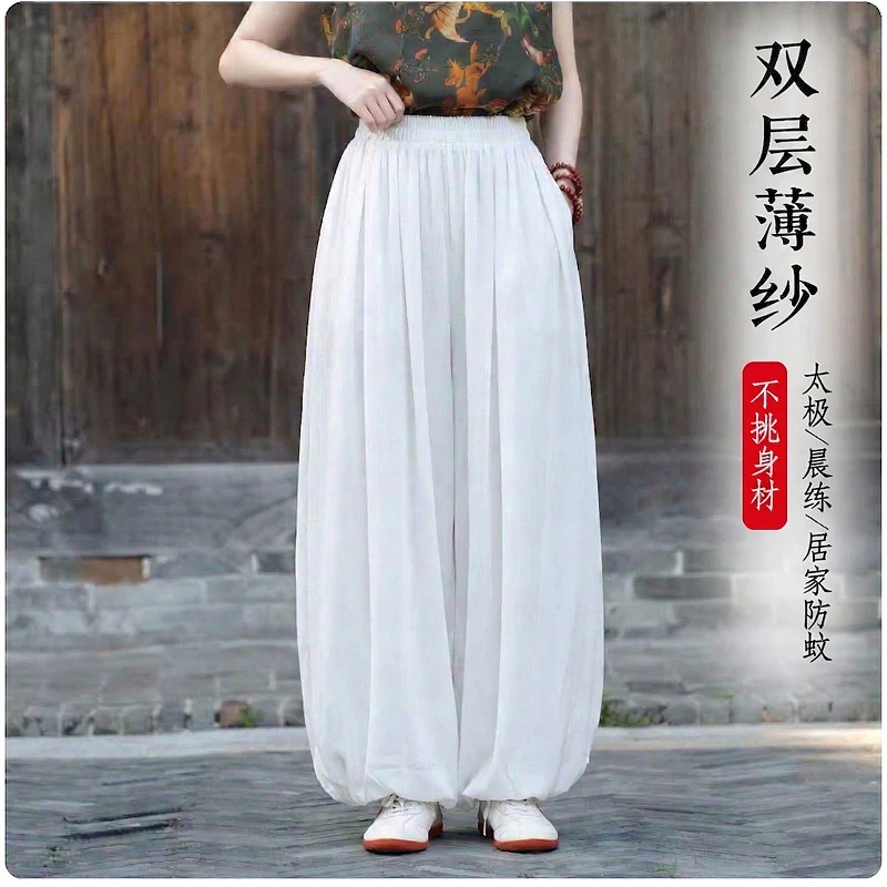 summer-double-layer-chiffon-tai-chi-lantern-pants-women-loose-mosquito-proof-martial-arts-practice-daily-trousers