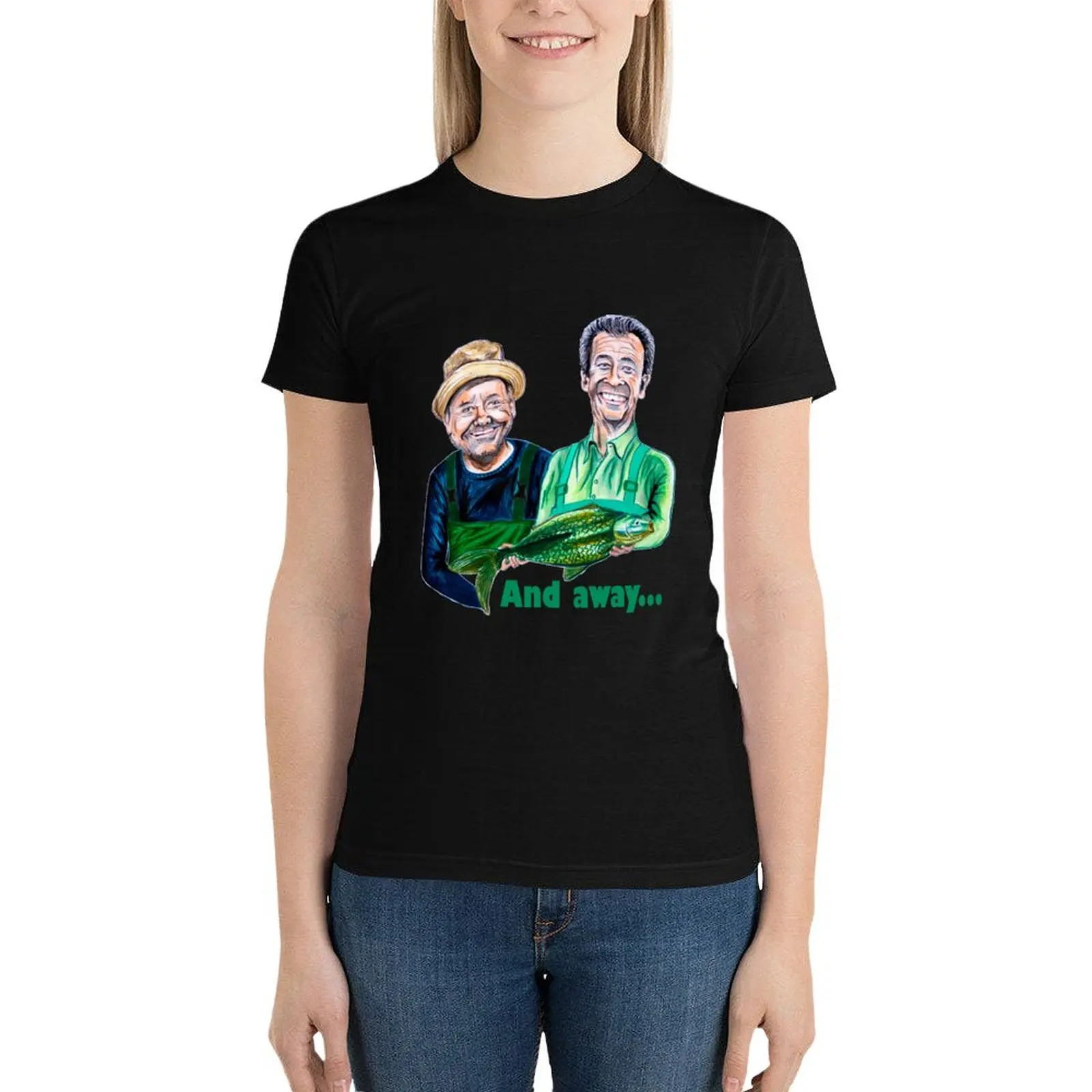 Caricatures of Bob Mortimer and Paul Whitehouse - Gone Fishing T-Shirt quick-drying sports fans animal print Women tops