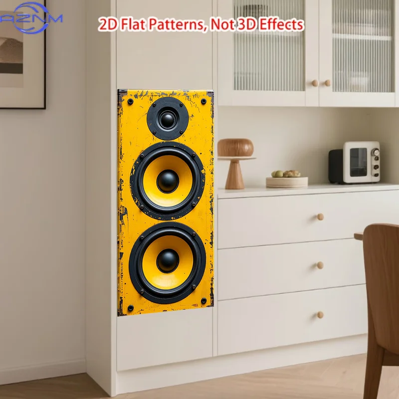 37 X 82 Cm/14.57 X 32.28 Inches Trash Can Sticker, Yellow And Black Retro Speaker Pattern Design, Matte Surface Sticker Suitab view 5