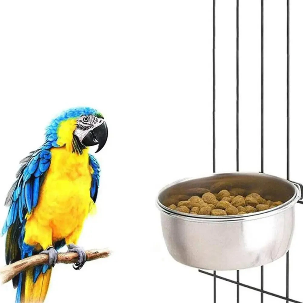 Rabbit Pet Food Dish Hamster Stainless Steel Clamp-on Water Drinker Bird Feeder Parrot Feeding Bowl Cage Cup Hanging bowl