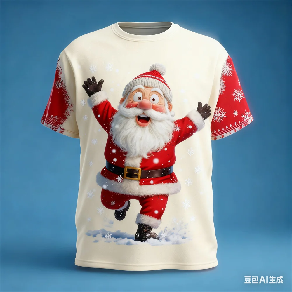 عيد الميلاد تي شيرت رجالي سانتا كلوز نمط طباعة الرجال المرأة الجولة الرقبة تي شيرت السنة الجديدة الجرافيك تي شيرت جديد في بلايز و تيز #4
