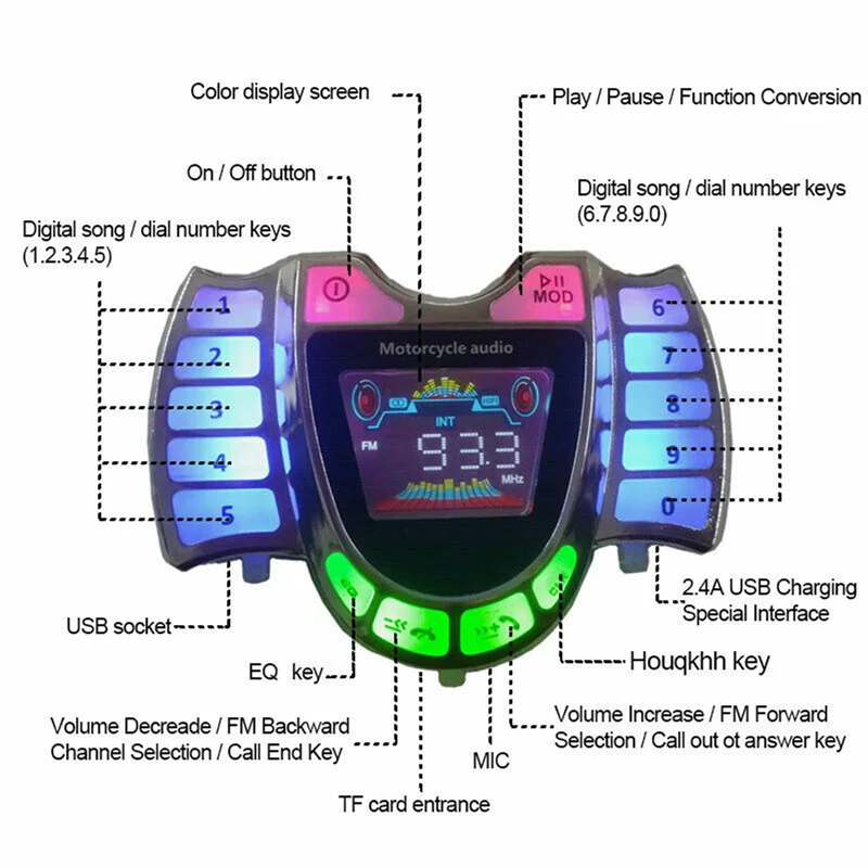 

A03Q-4X Motorcycle Stereo Speakers Wireless Bluetooth MP3 Player Waterproof FM Audio For Motor Scooter Bike ATV UTV