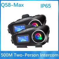 Q58-MAX-Auriculares Bluetooth para casco de motocicleta, intercomunicador con iluminación LED Dual de 500M, IP65, impermeable, estéreo, Radio FM