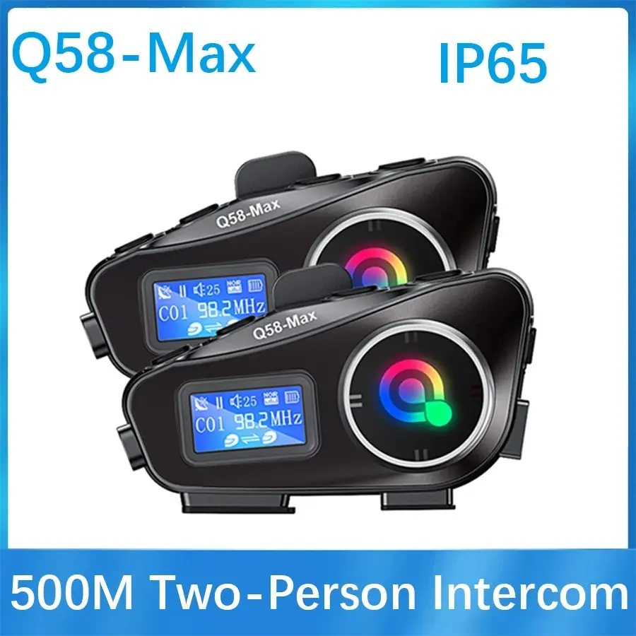 Q58-MAX Motorcycle Helmet Bluetooth Headset Intercom LED Lighting Dual 500M IP65 Rateddeep Waterproof Stereo FM Radio Interphone