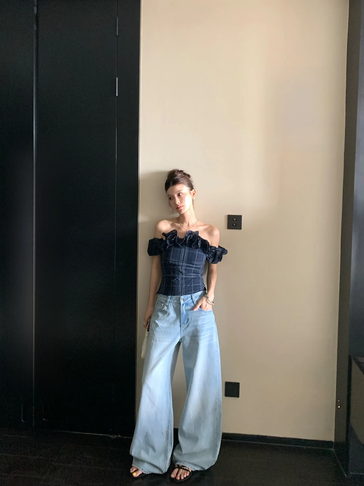 

LIONE универсальные легкие джинсовые широкие брюки, повседневные свободные джинсы на молнии с застежкой-молнией для женщин, летний сезон