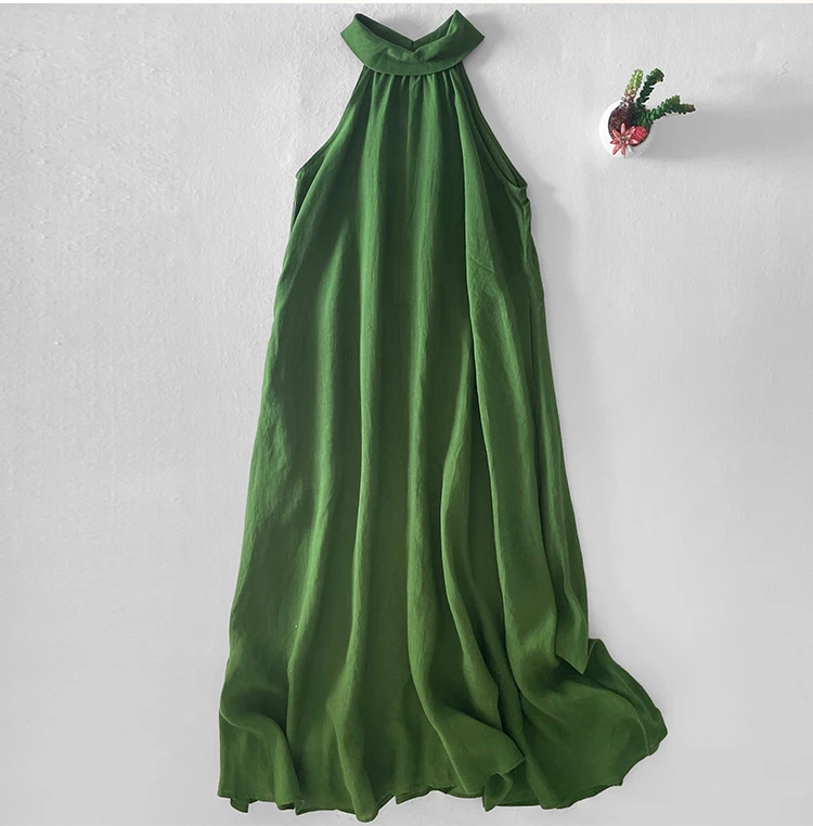 ชุดเดรสยาวสตรีฤดูร้อน 2025 ใหม่ Halter หลวม Boho Beach ชุดวันหยุดริมทะเล