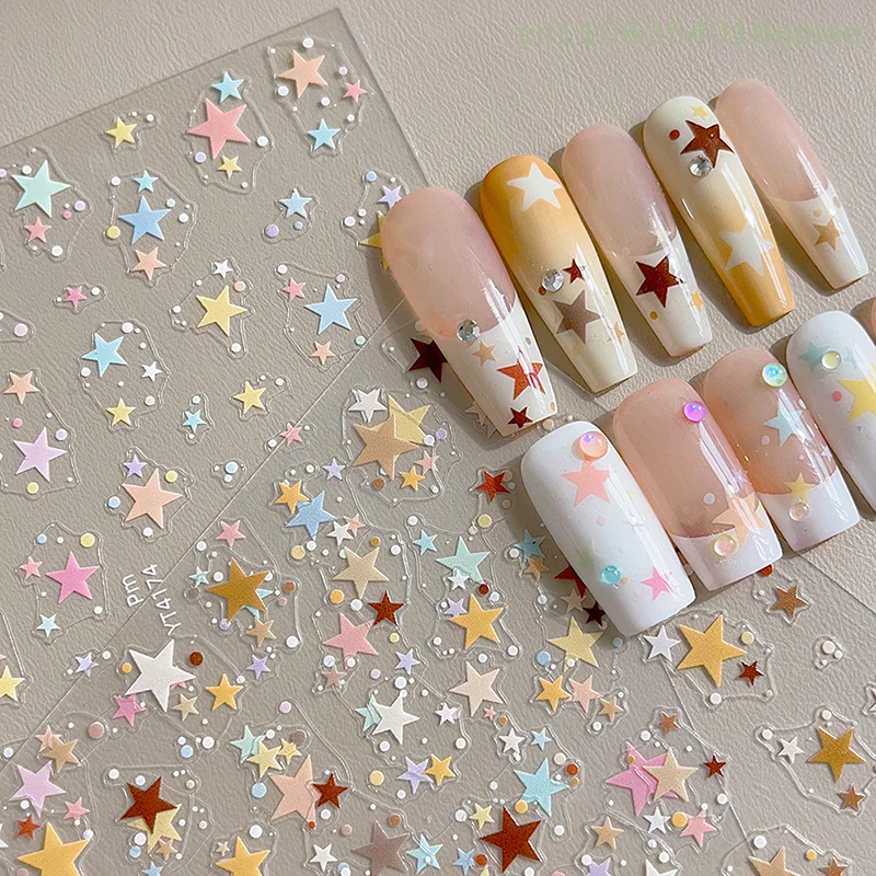 

5D Relief Kawaii Colorful Star Nail Art Stickers Multi Macaron Mangxing Nail Decorations Self Adhesive Decals Accessories DIY