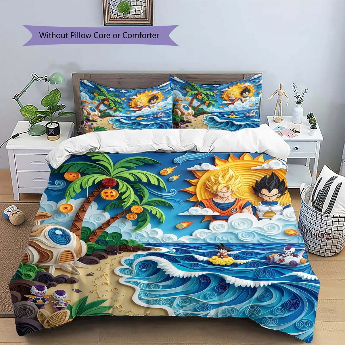 Dragon Ball Goku Patterned Pillowcase & Duvet Cover Set Bedroom Aesthetic Anime Bedding Decor Special Fan Gift.-TING