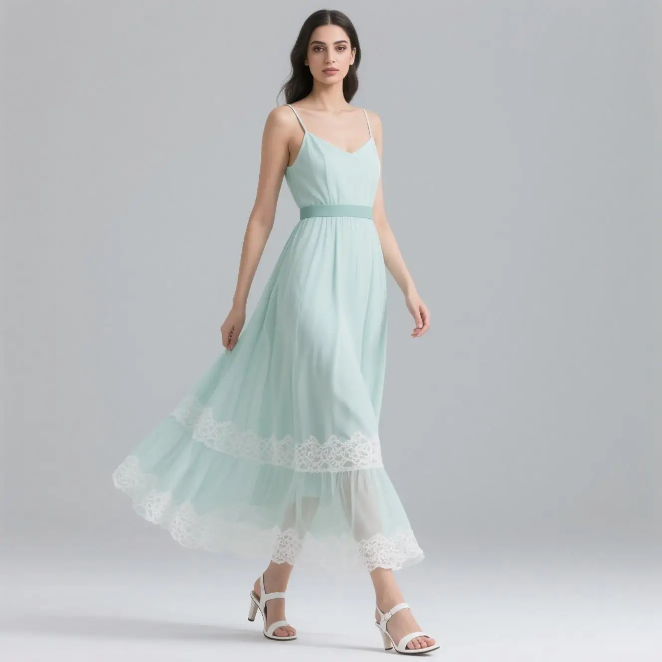 

Beshinel Customized Mint Green Lace Stitching Evening Dresses Elegant Sleeveless A Line Wedding Party Guest Bridesmaid Dress