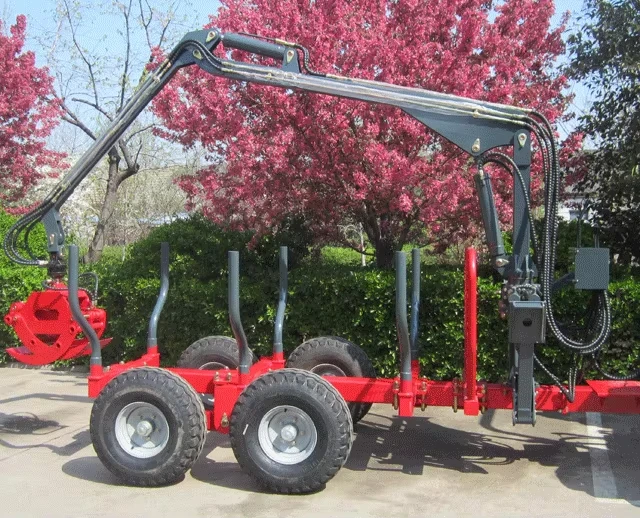 Forestry Machinery Ce Certificate Europe 4 Ton Timber Trailer With Hydraulic Forest Crane Grapple 7.8m Length